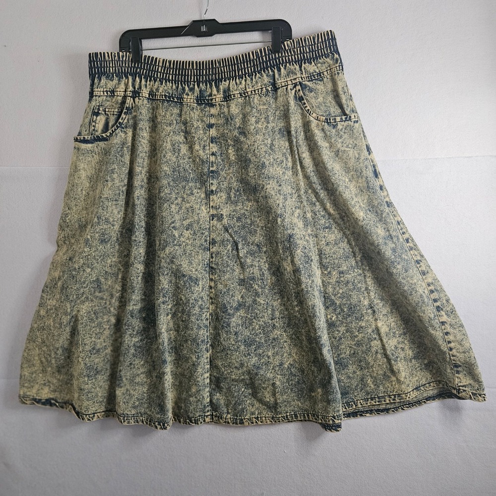 Vintage St Tropez Clothing Acid Wash Denim Skirt Elastic Waist Pockets 2x 20W